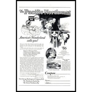 1924 Pacific Northwest Railroad Vintage Print Ad Couple Balcony Indian Feathers